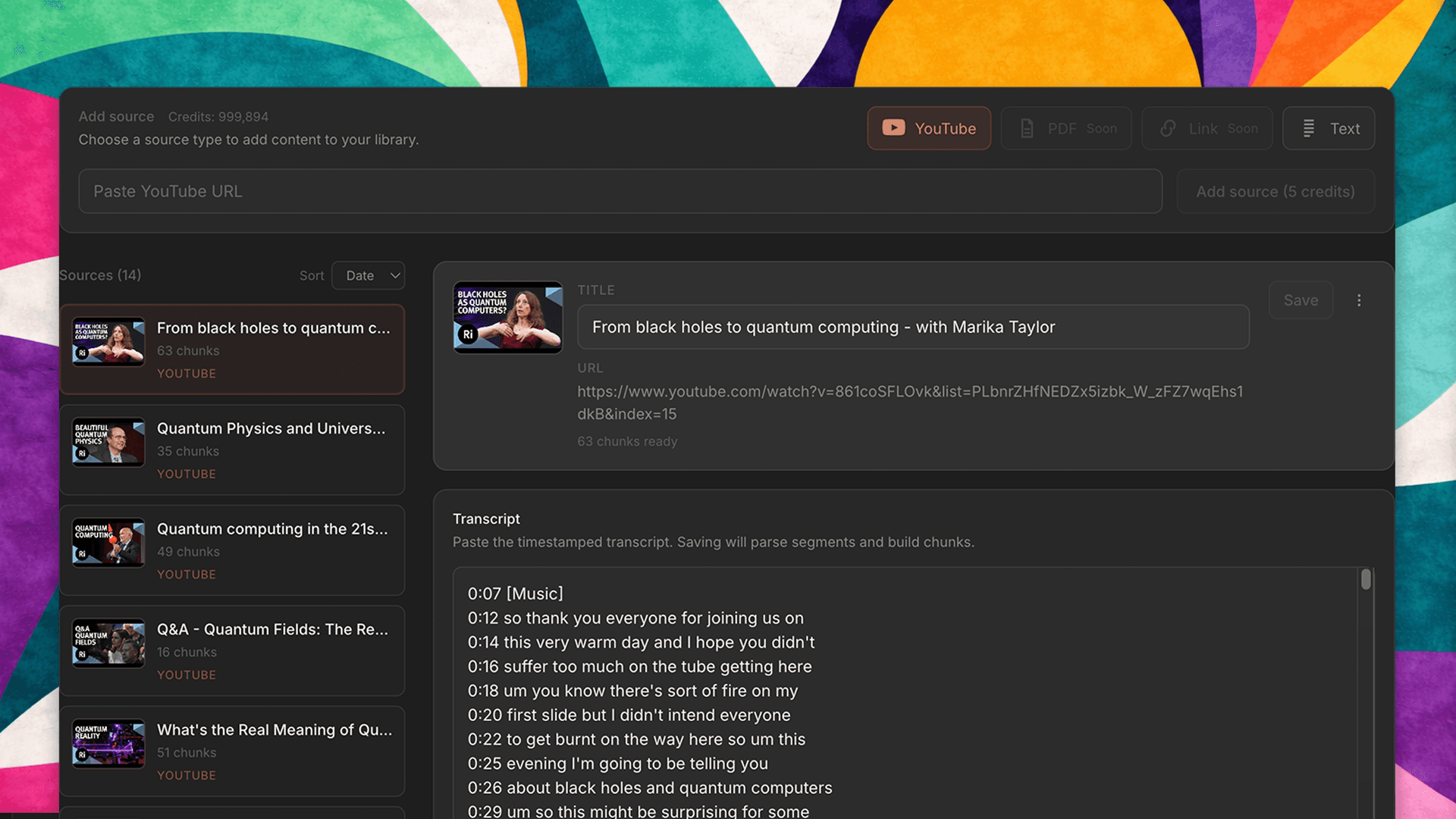 ConceptSeek library editor for adding sources