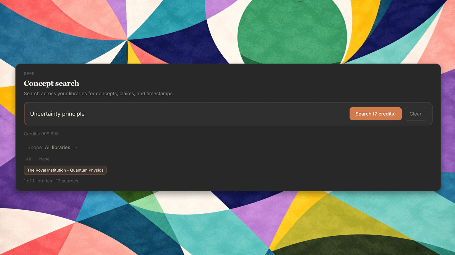 ConceptSeek concept search with selected library scope