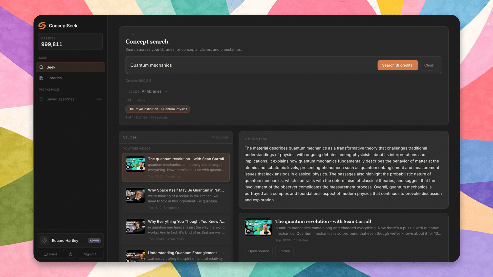 ConceptSeek concept search interface